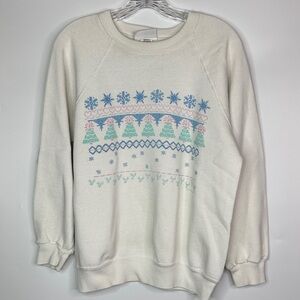 Vintage Bassett Walker Christmas White Raglan Sleeve Sweatshirt Size Large